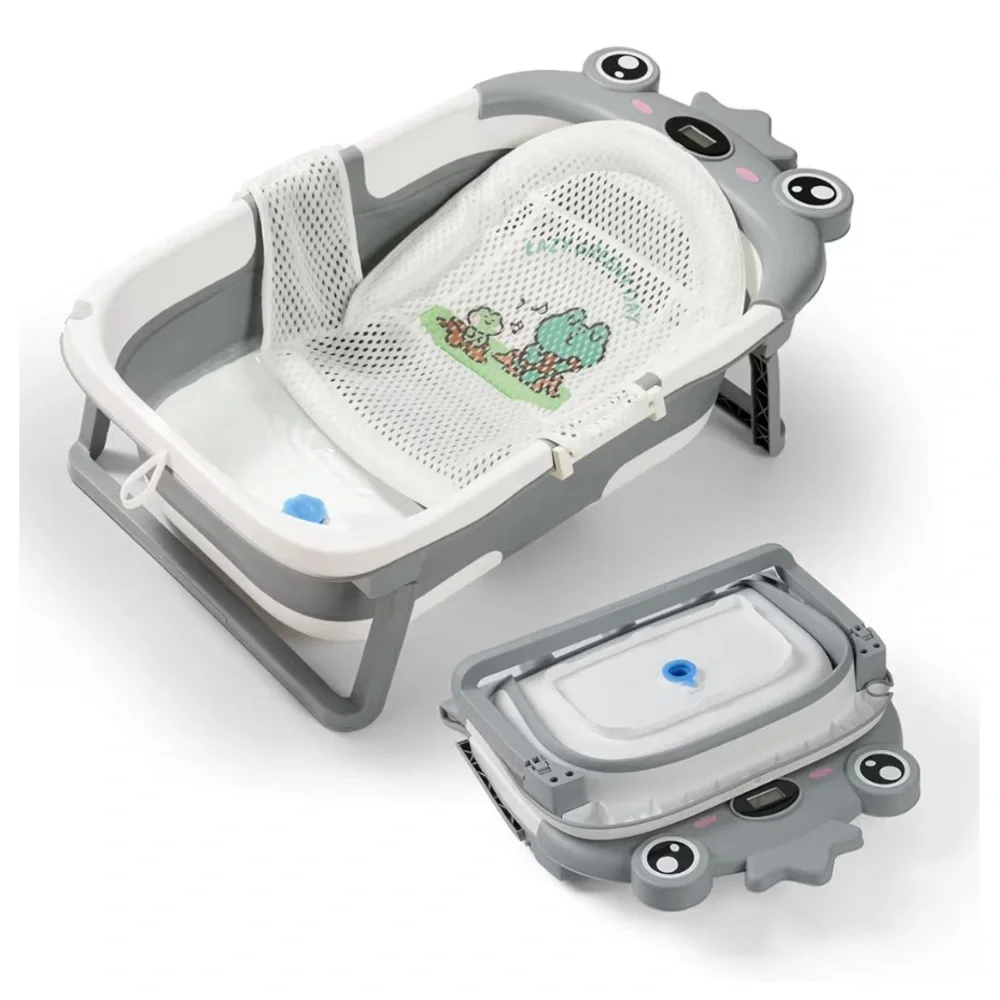 Collapsible Baby Bathtub with Thermometer & Newborn Support Sling